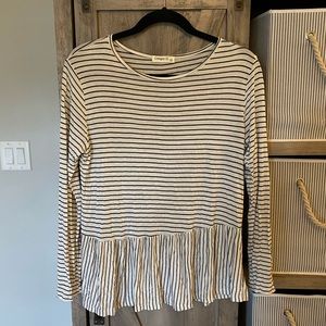 Black and White Striped Long Sleeve Peplum Top